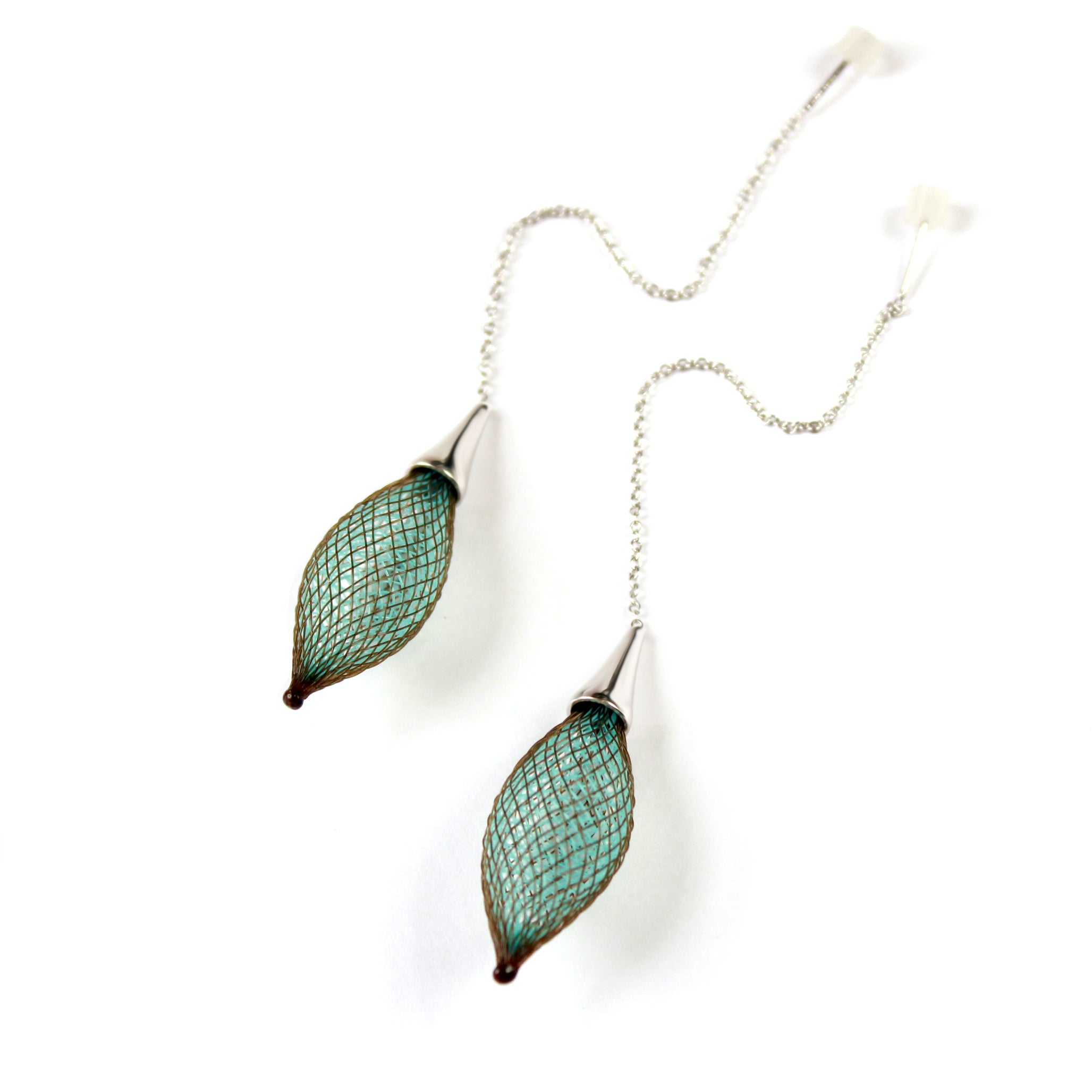 Dark Brown and Green Epineuse Silver Threader Earrings
