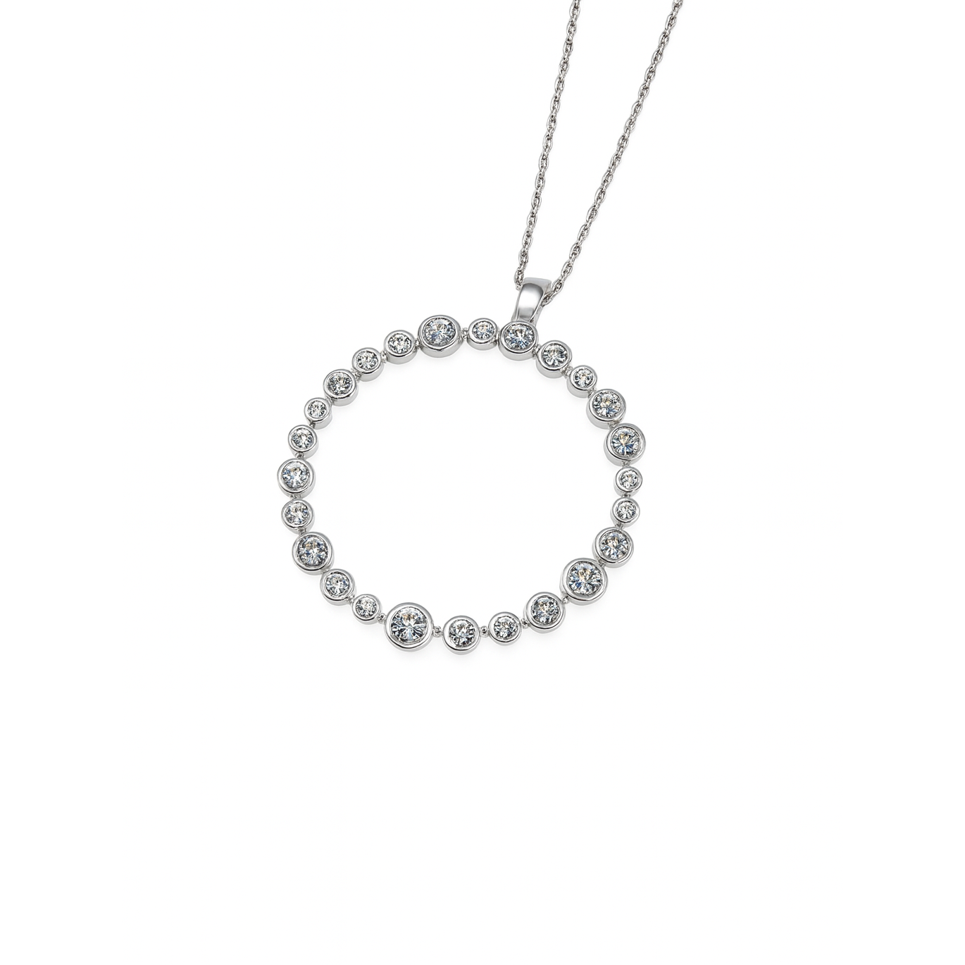 Sterling Silver & Cubic Zirconia Stones Circle Necklace
