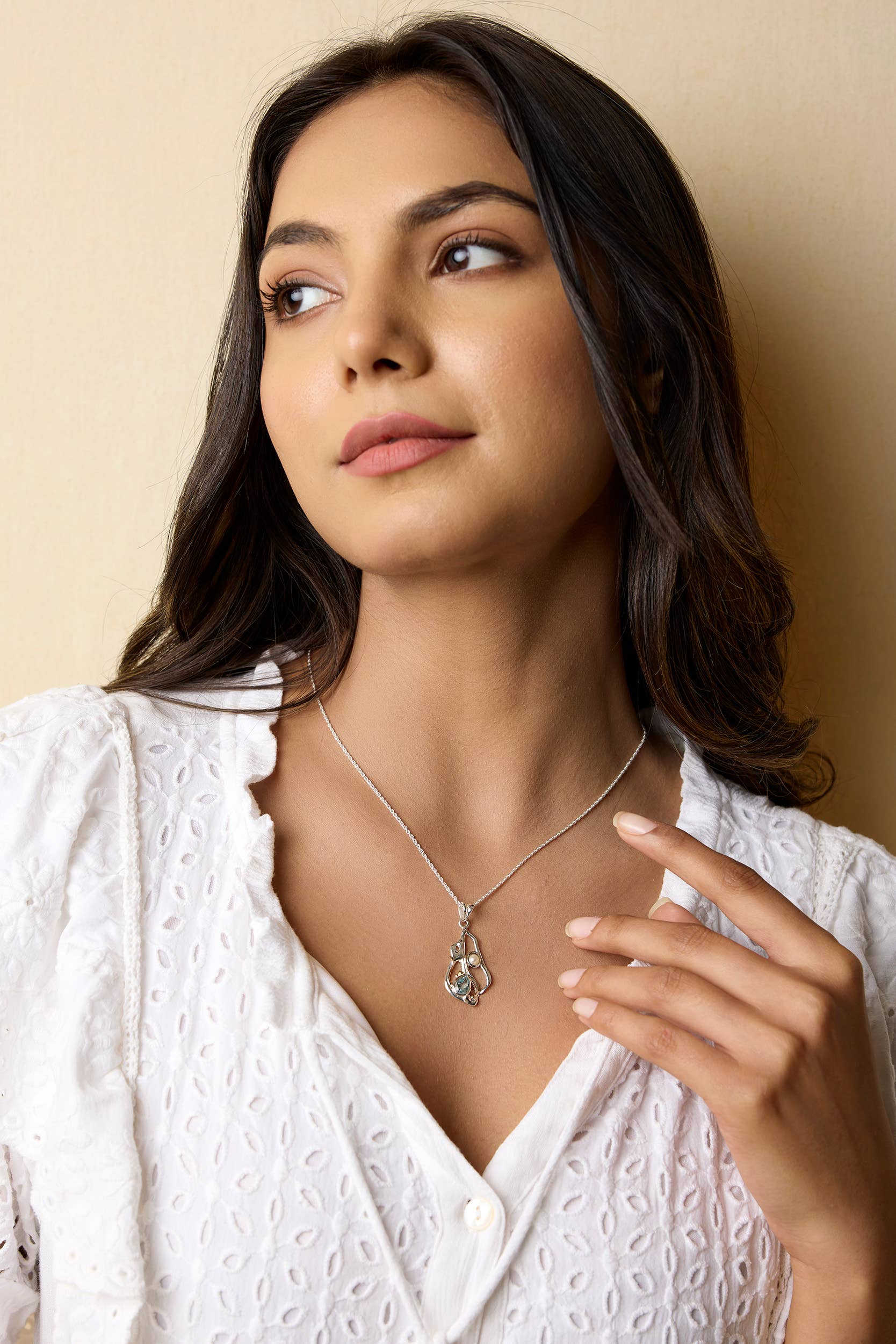 Handmade Blue Topaz and Pearl Sterling Silver Pendant