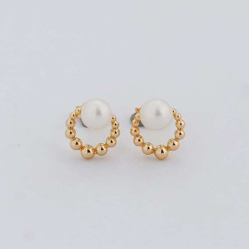 Gold Vermeil Dotted Circle & Pearl Stud Earrings