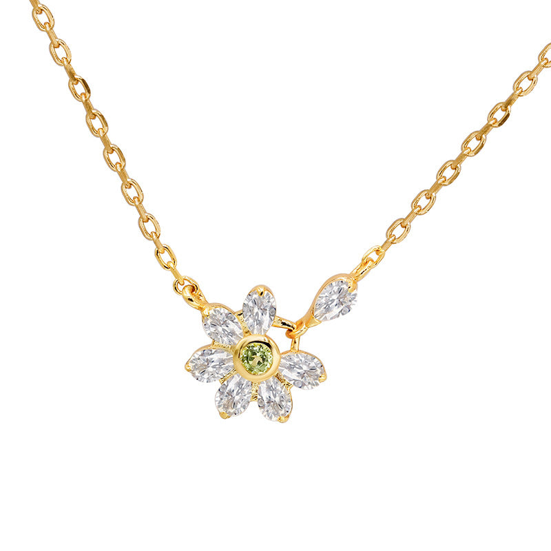 Peridot & Cubic Zirconia Daisy Flower Necklace