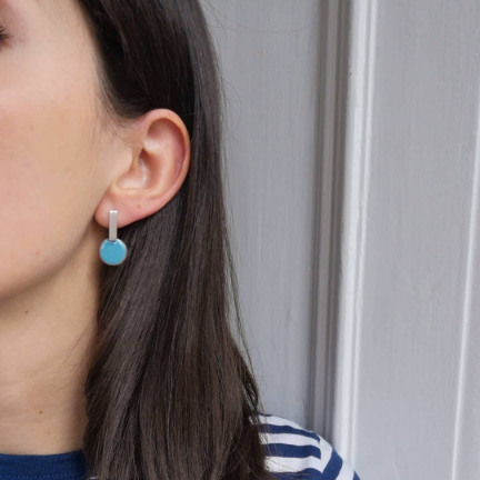 Silver Bar & Enamel Dot Earring
