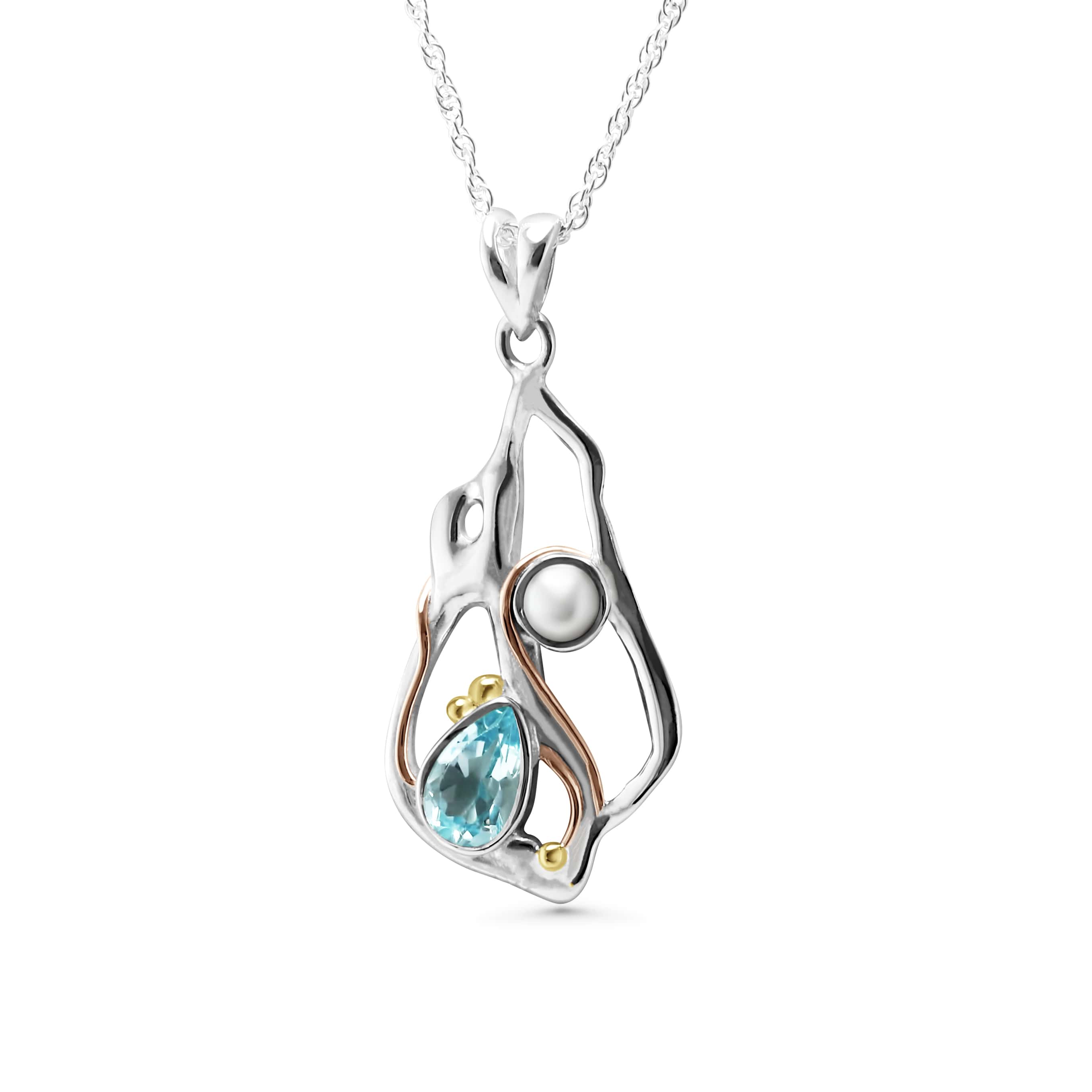 Handmade Blue Topaz and Pearl Sterling Silver Pendant