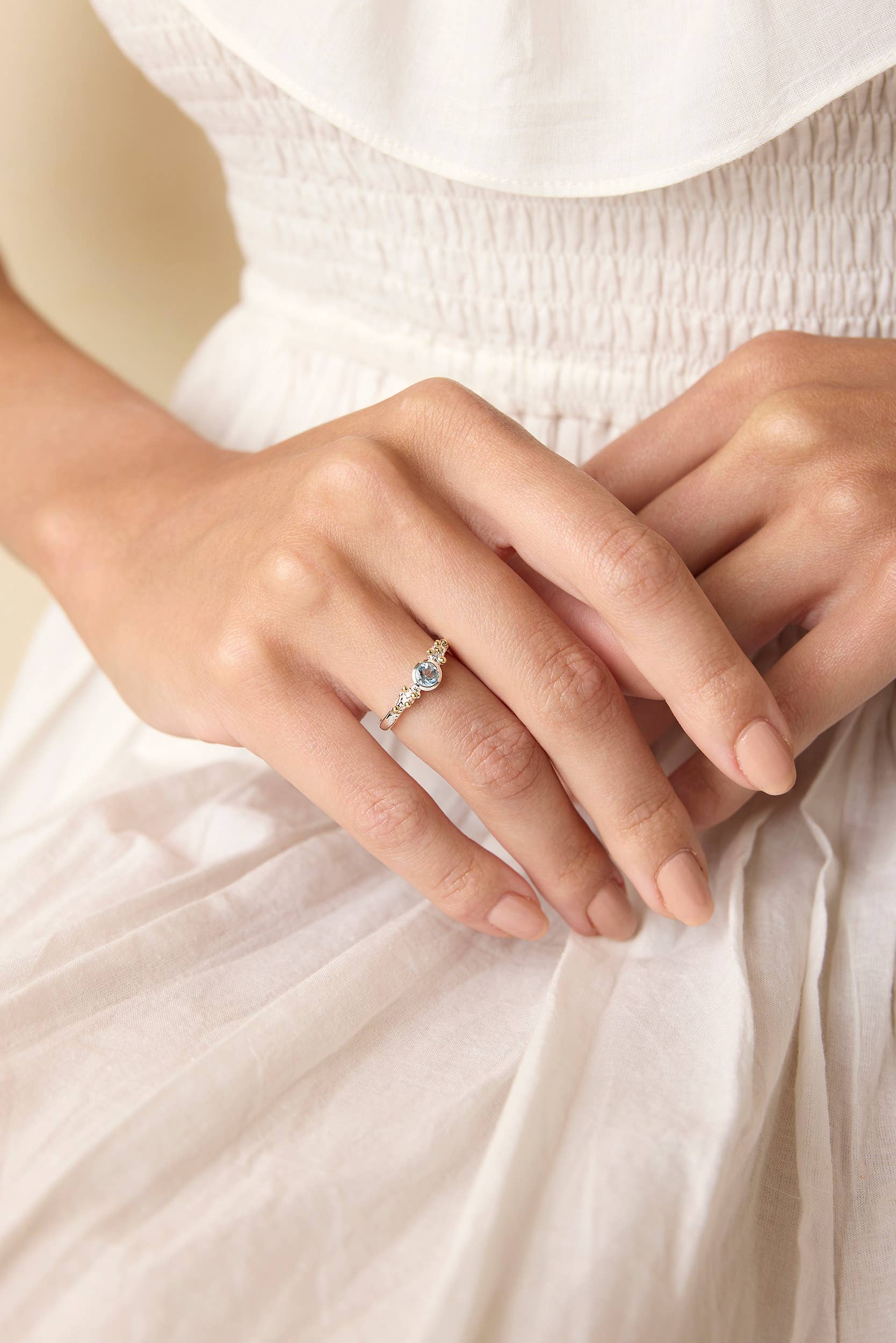 Handmade Dainty Sterling Silver Blue Topaz Ring: O