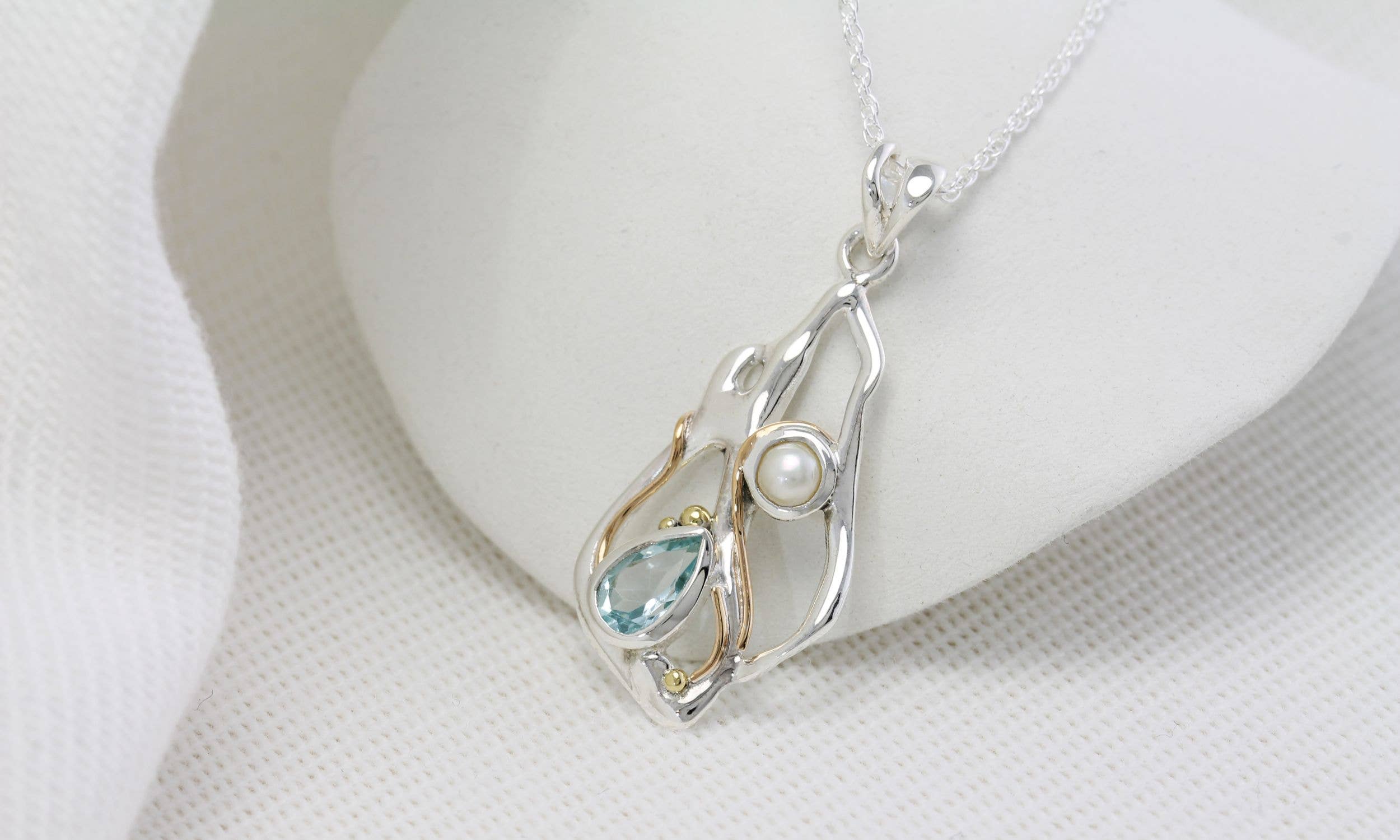 Handmade Blue Topaz and Pearl Sterling Silver Pendant
