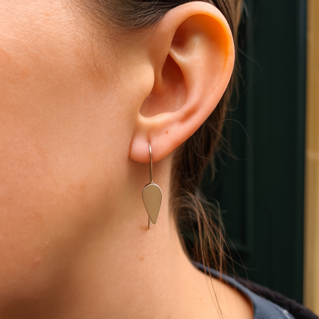 Sterling Silver Brush Finish Teardrop Hook Earrings
