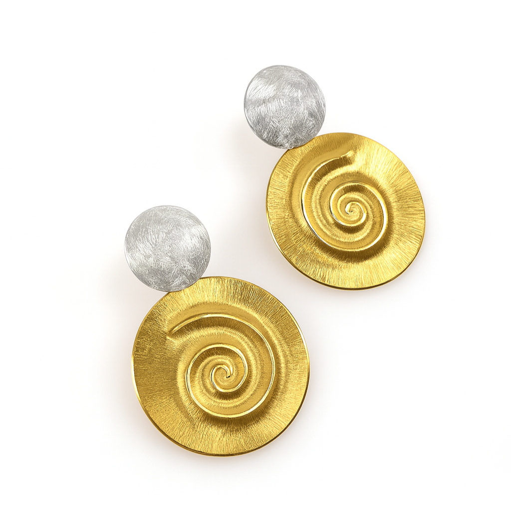Large Mixed Tone Disc Earrings with Swirl Design