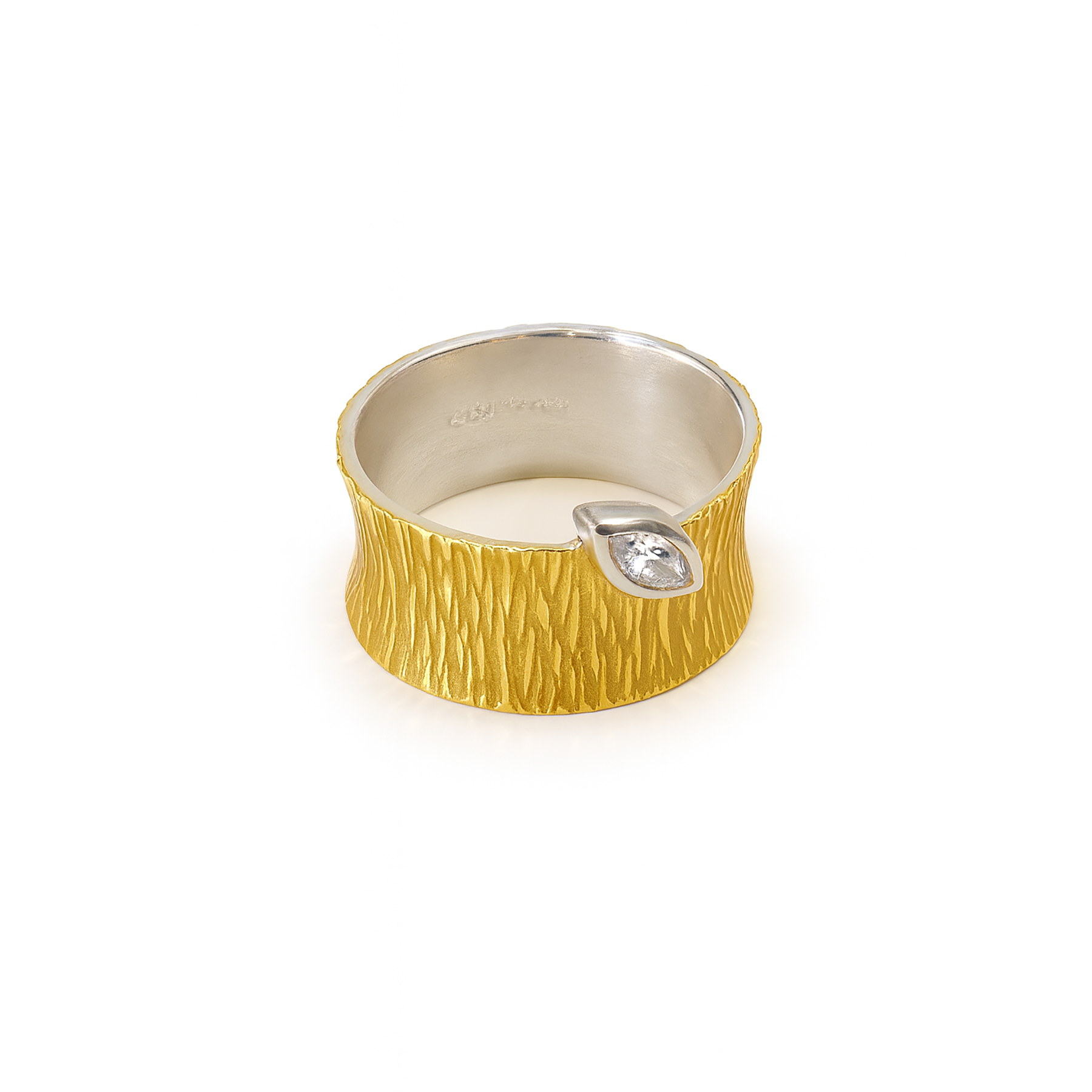 Gold Vermeil Textured Ring with Cubic Zirconia