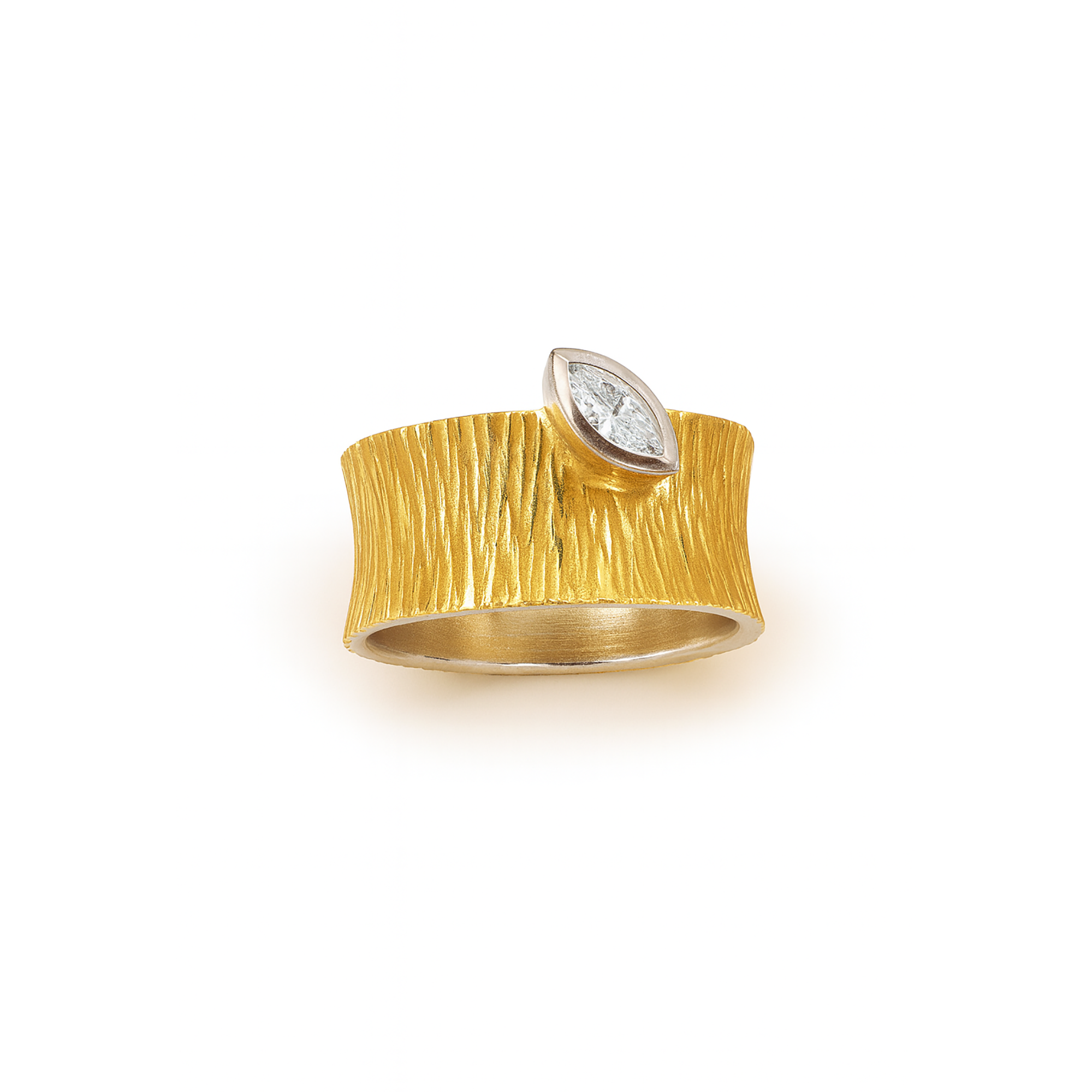 Gold Vermeil Textured Ring with Cubic Zirconia
