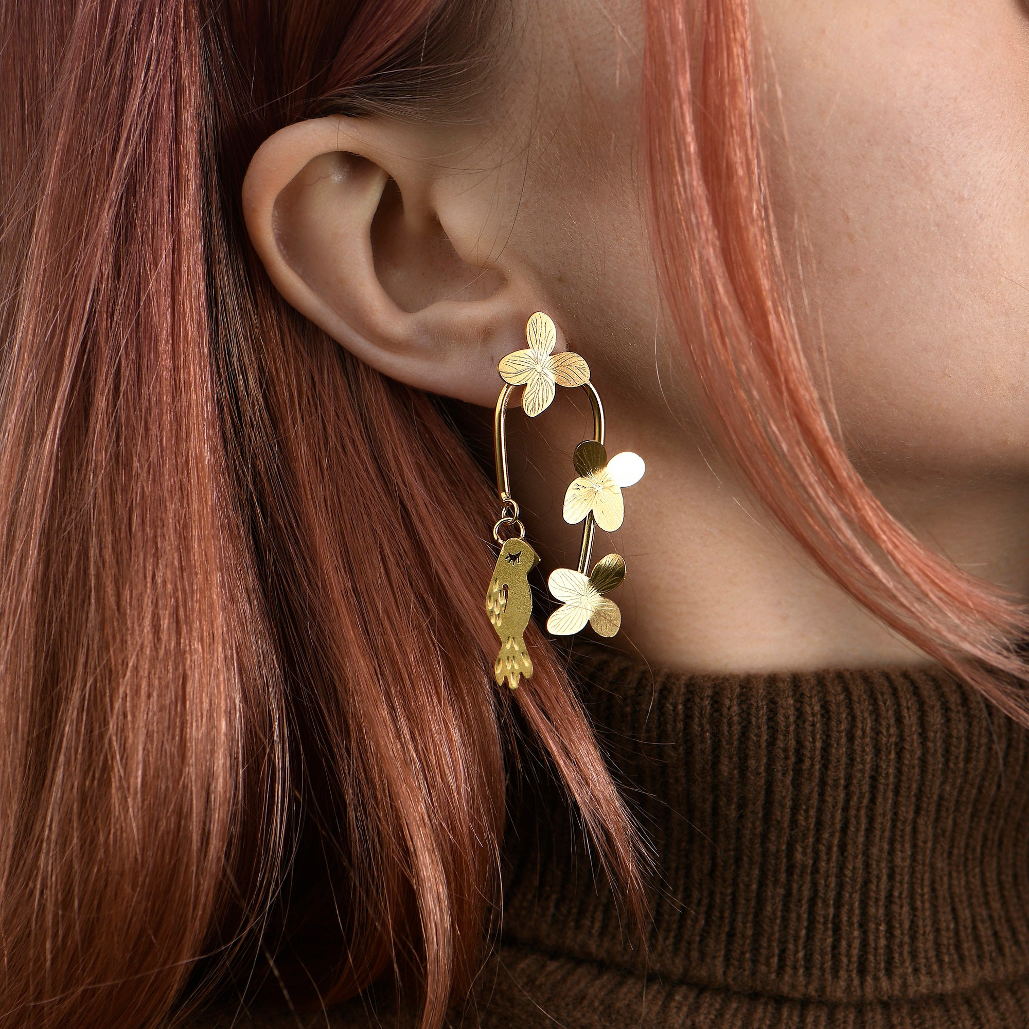 Bird and Flower Arch Earrings