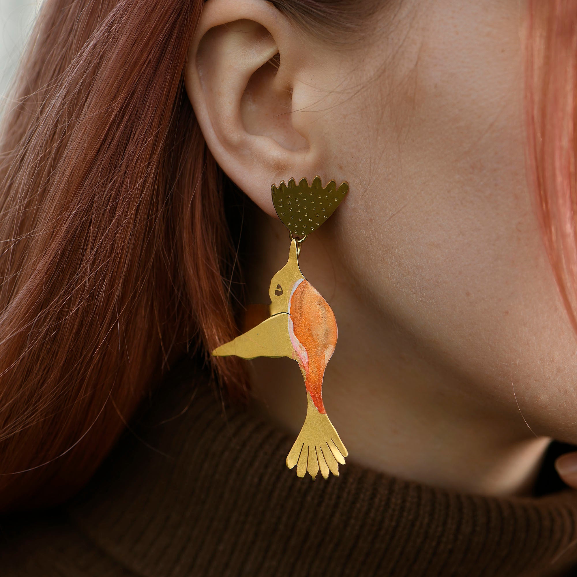 Orange Hummingbird Earrings
