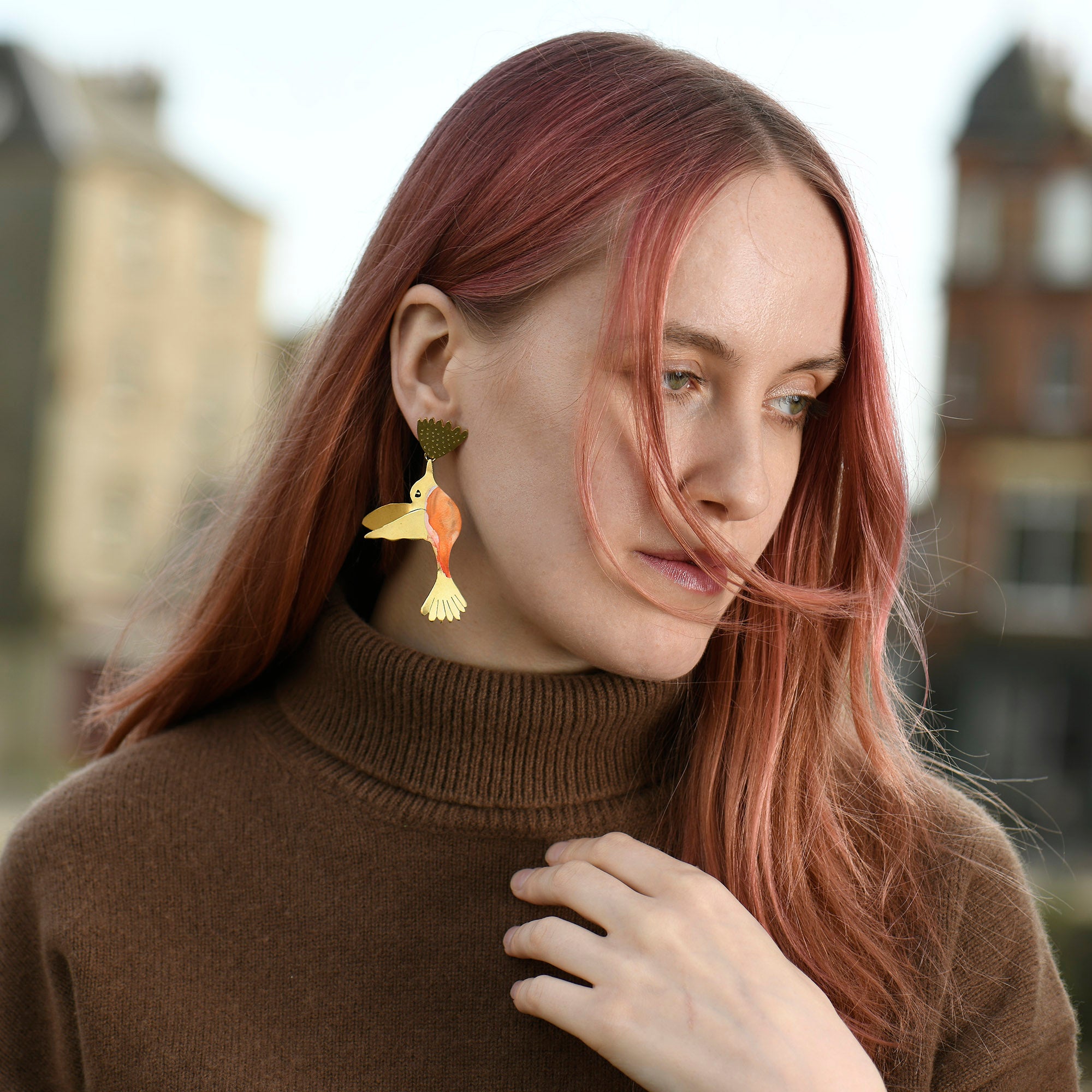 Orange Hummingbird Earrings
