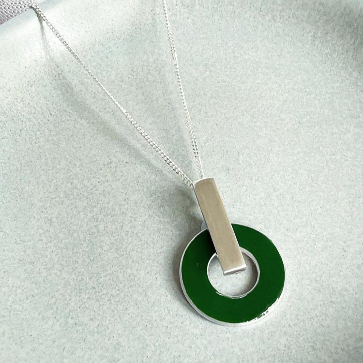 Bar and Enamel Circle Drop Pendant