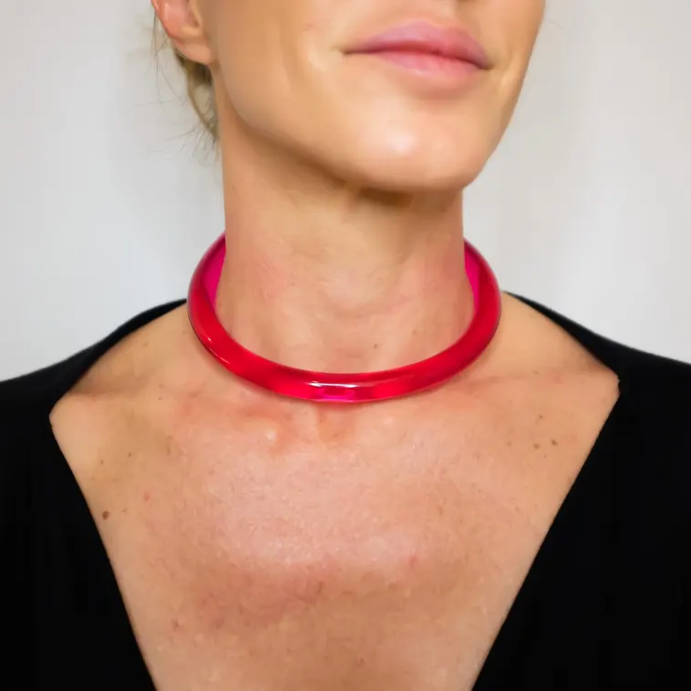Juliette Lucite Neon Pink Choker Necklace