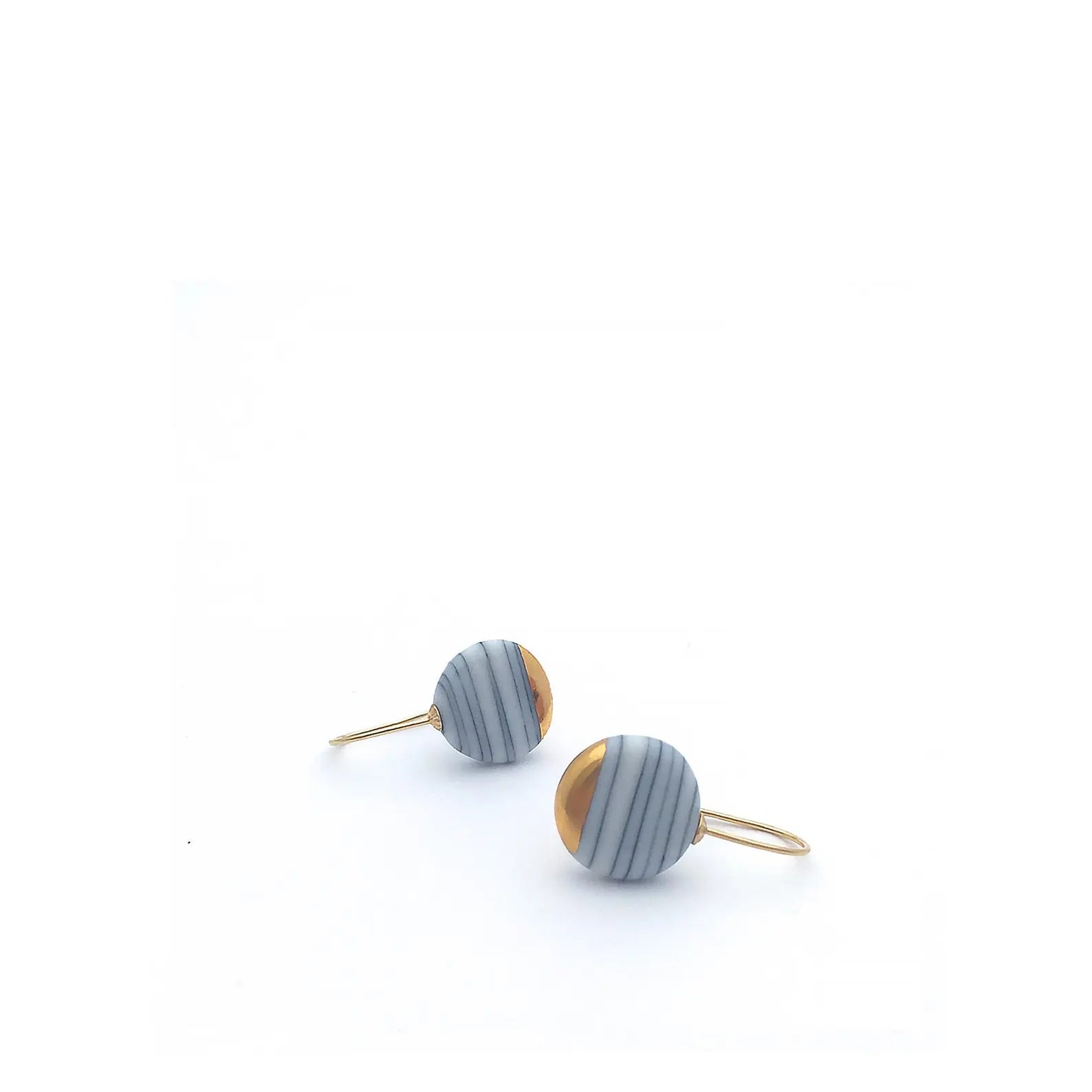 Black and Gold Porcelain Earrings with Subtle Lines