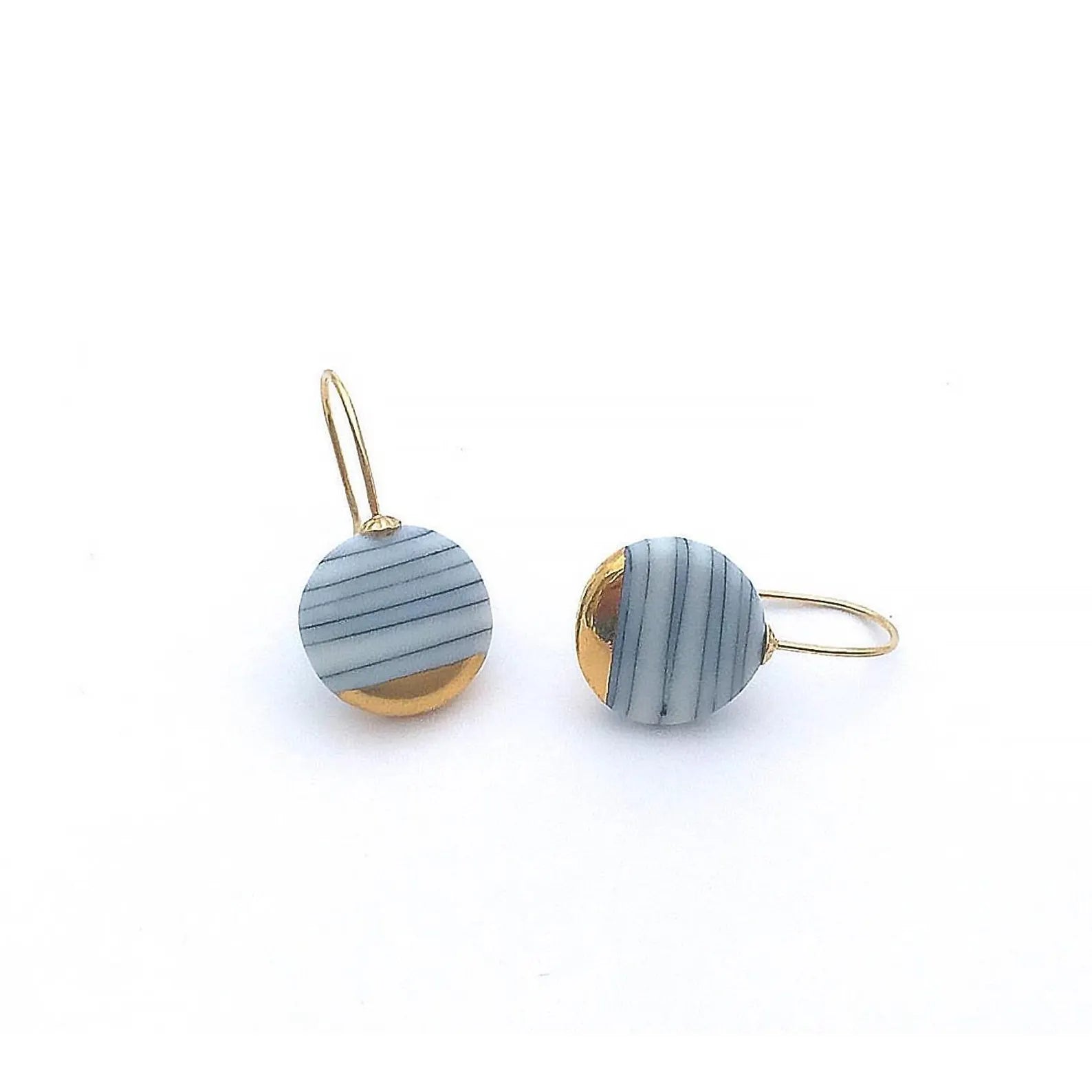 Black and Gold Porcelain Earrings with Subtle Lines