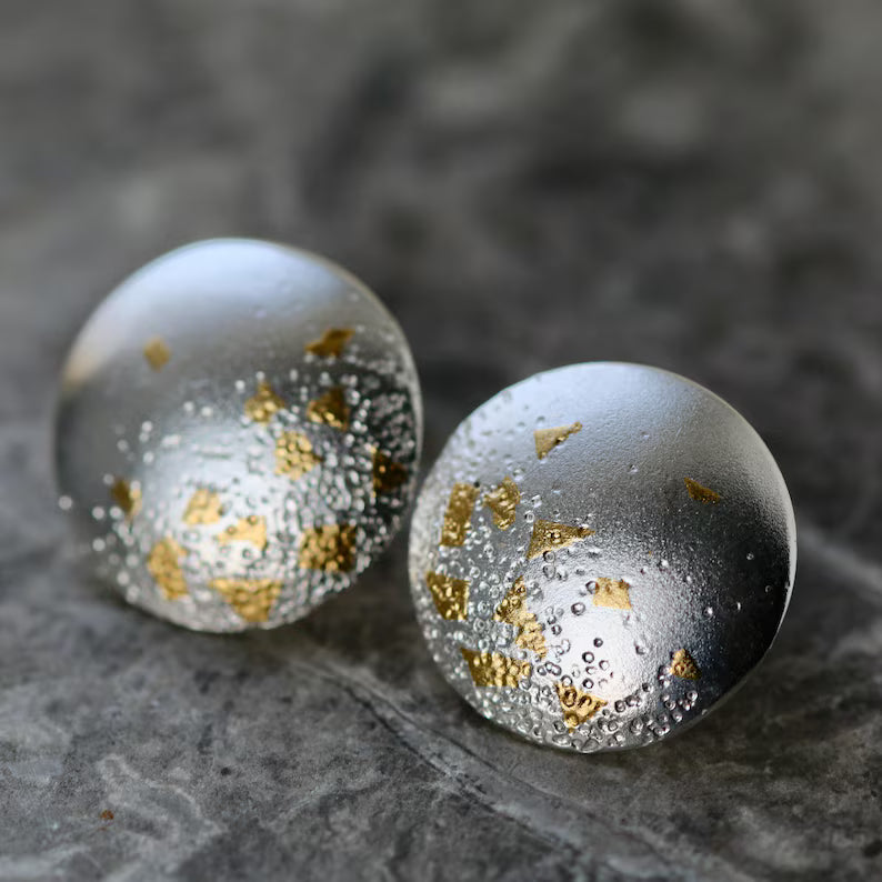Sterling Silver & Gold Plating Textured & Smooth Disc Stud Earrings