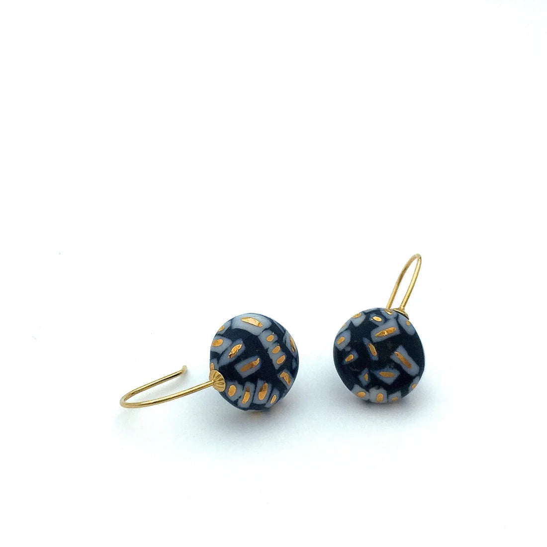Black with Gold Confetti Porcelain Earrings