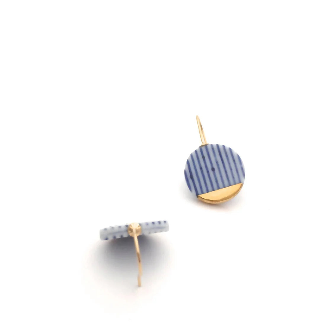 Blue and White Vertical Striped Porcelain Earrings