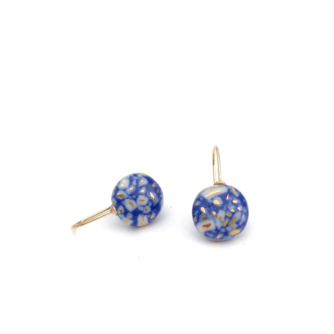 Dark Blue and Gold Confetti Earrings with White Porcelain