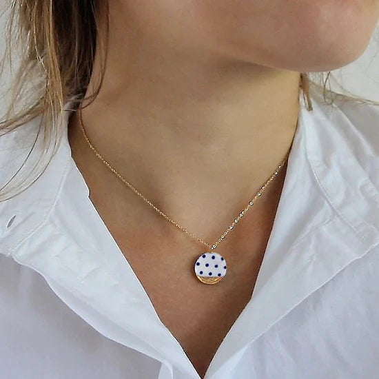 Blue Polka Dot Porcelain Necklace