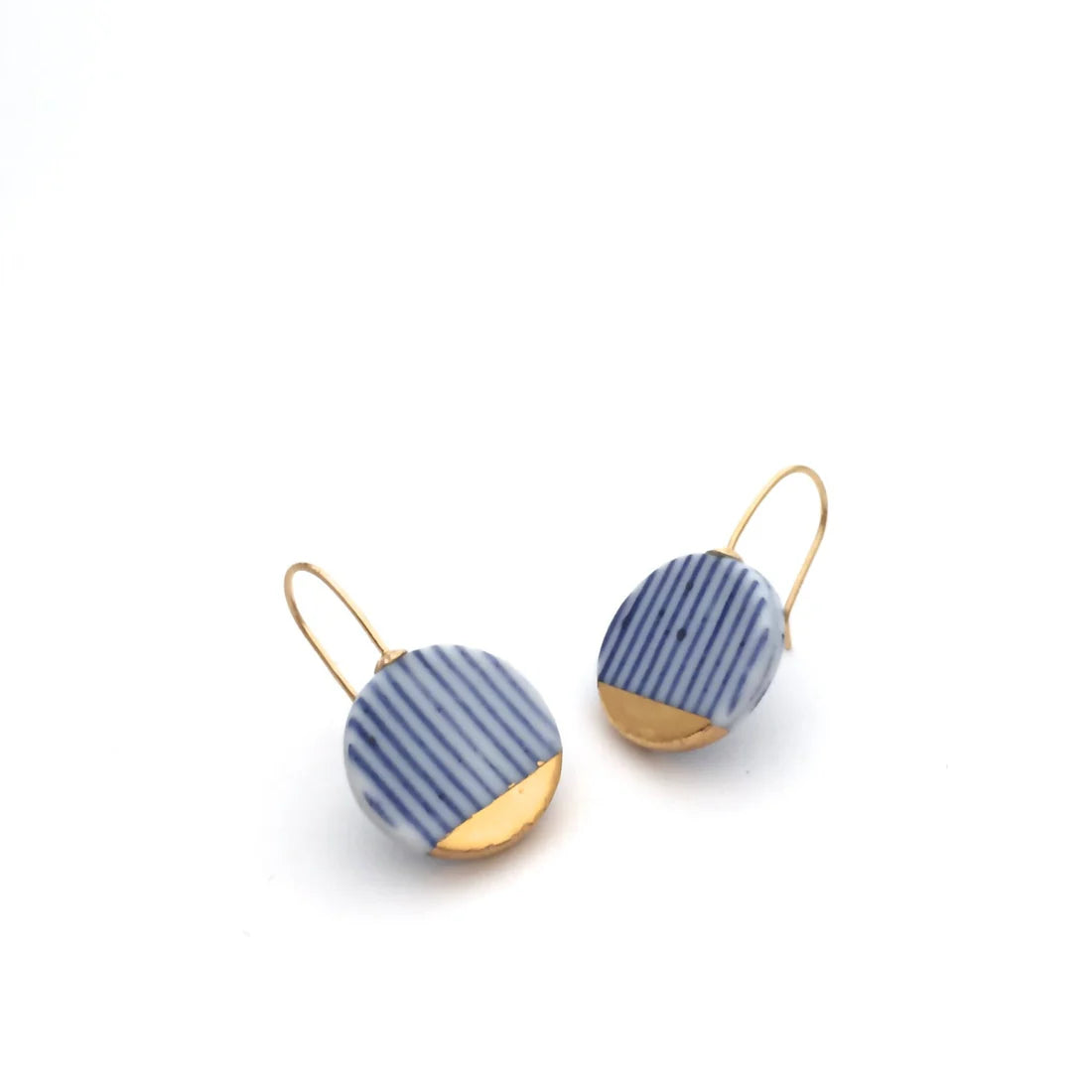 Blue and White Vertical Striped Porcelain Earrings