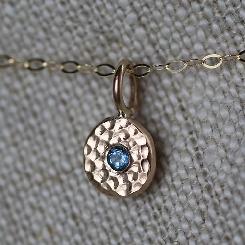 Aquamarine & Recycled Solid 9ct Yellow Gold Pebble Pendant Necklace