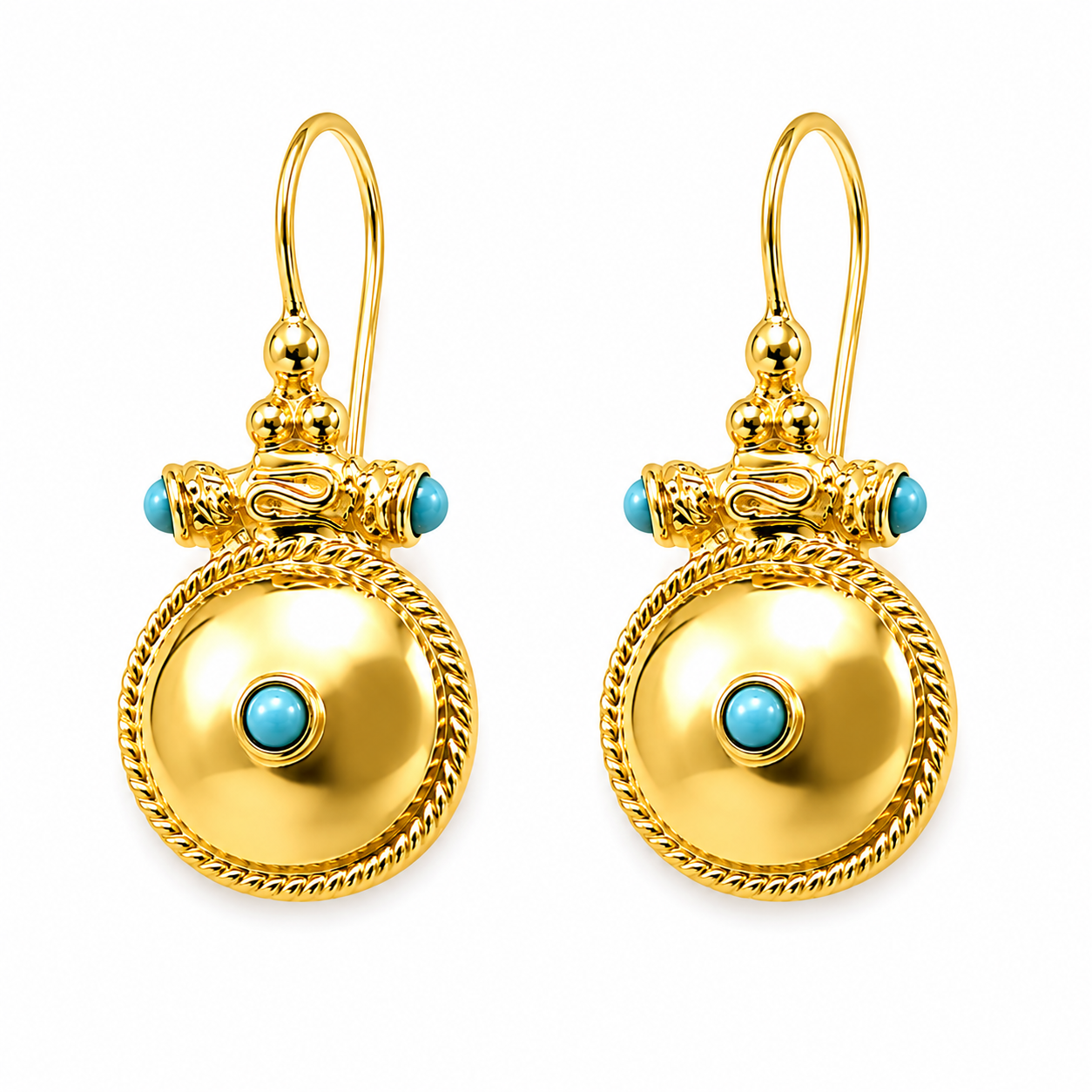 Gold & Turquoise Shield Hook Drop Earrings