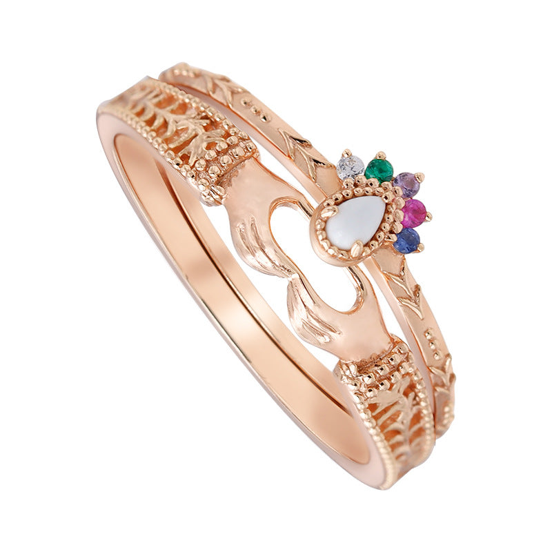Gold Vermeil Hands Holding Crown Ring