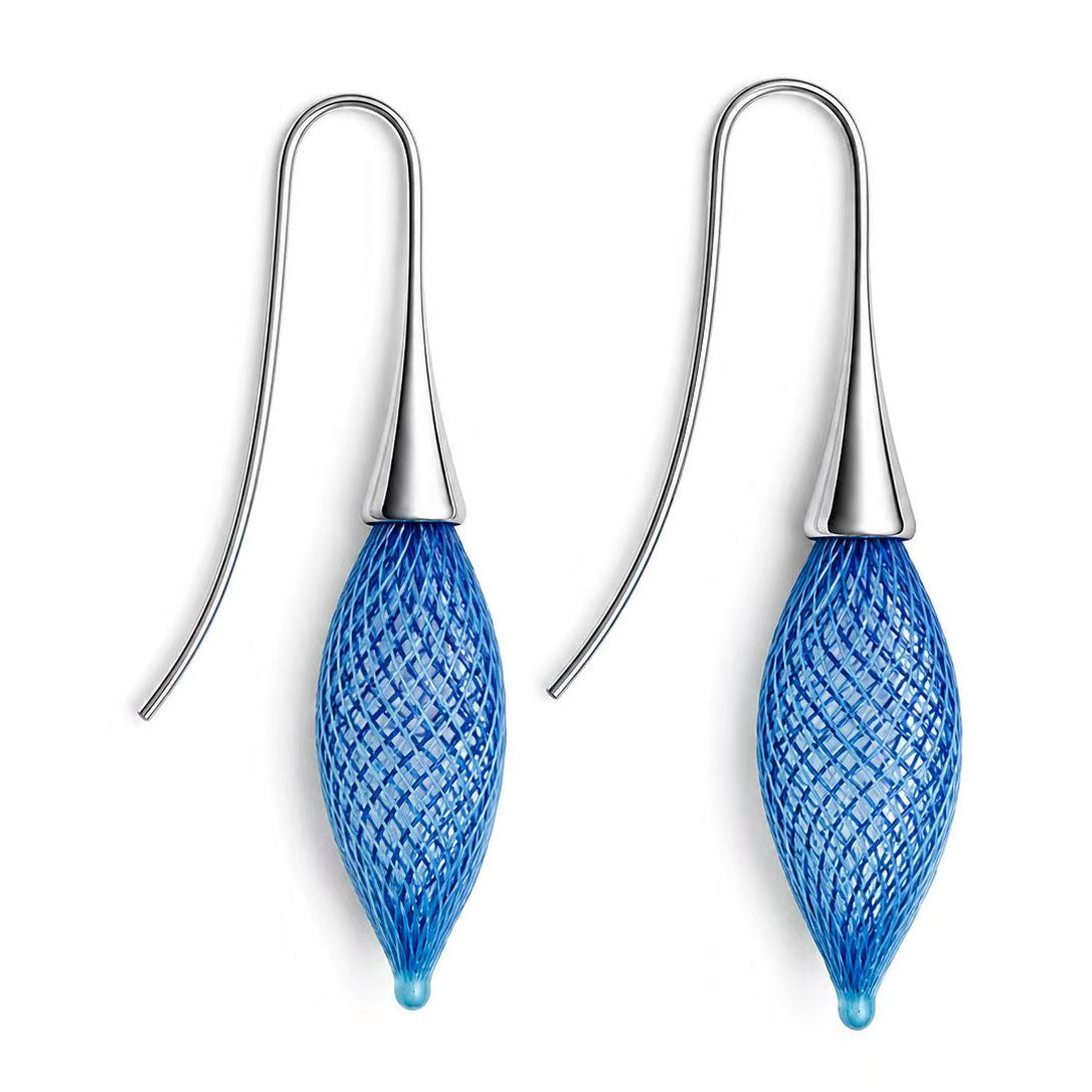 Light Blue and Dark Blue Silver Epineuse Leaf Drop Earrings