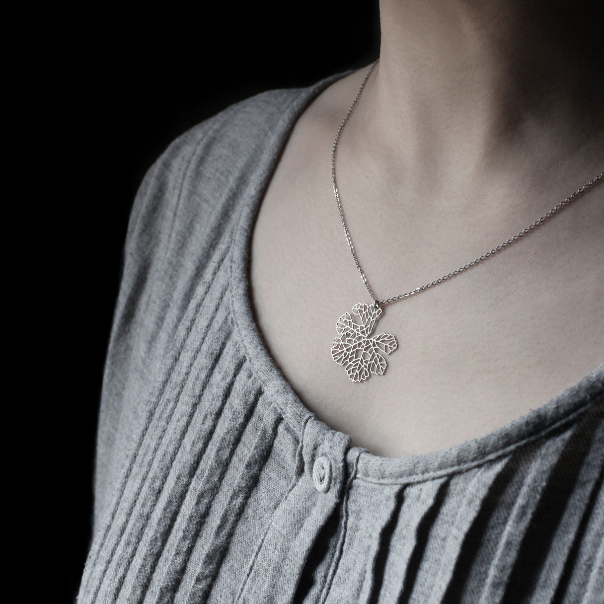 Moorigin_jewellery_necklace_pendant_silver_PVD_plating_skeleton_leaf_nature_inspired_made_in_Taiwan_stainless_steel