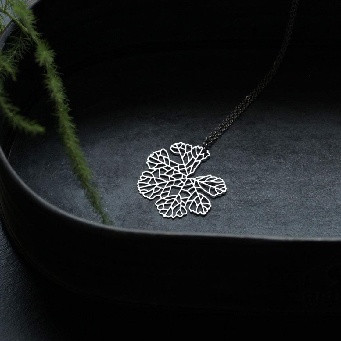Moorigin_jewellery_necklace_pendant_silver_PVD_plating_skeleton_leaf_nature_inspired_made_in_Taiwan_stainless_steel
