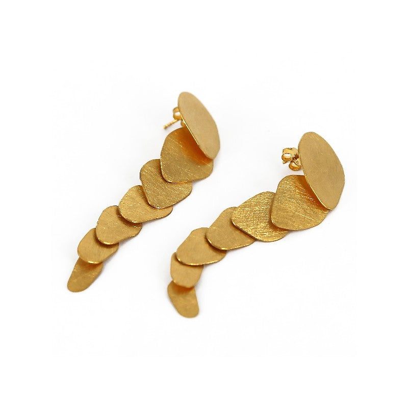 Long Textured Geometric Drop Earrings