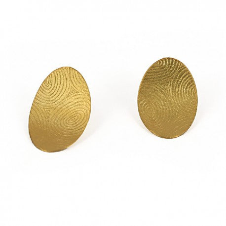 Fingerprint Textured Whirl Curved Oval Stud Earrings