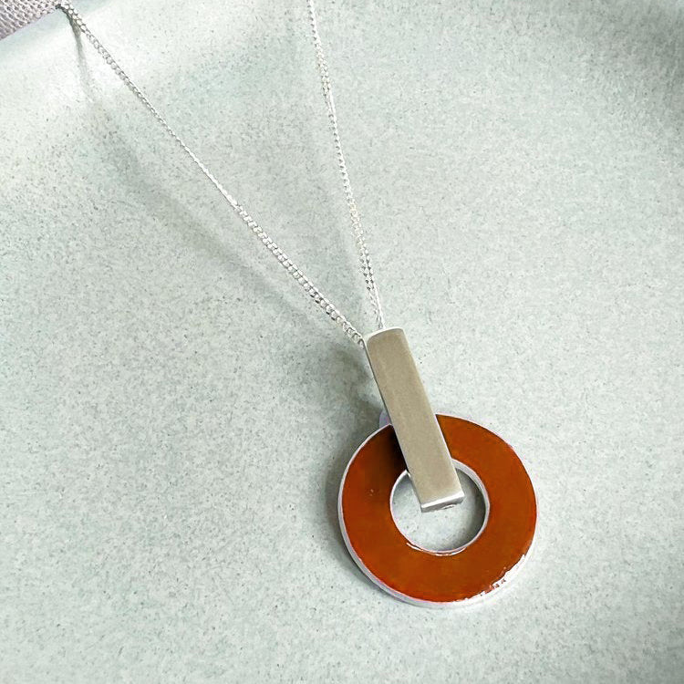 Bar and Enamel Circle Drop Pendant
