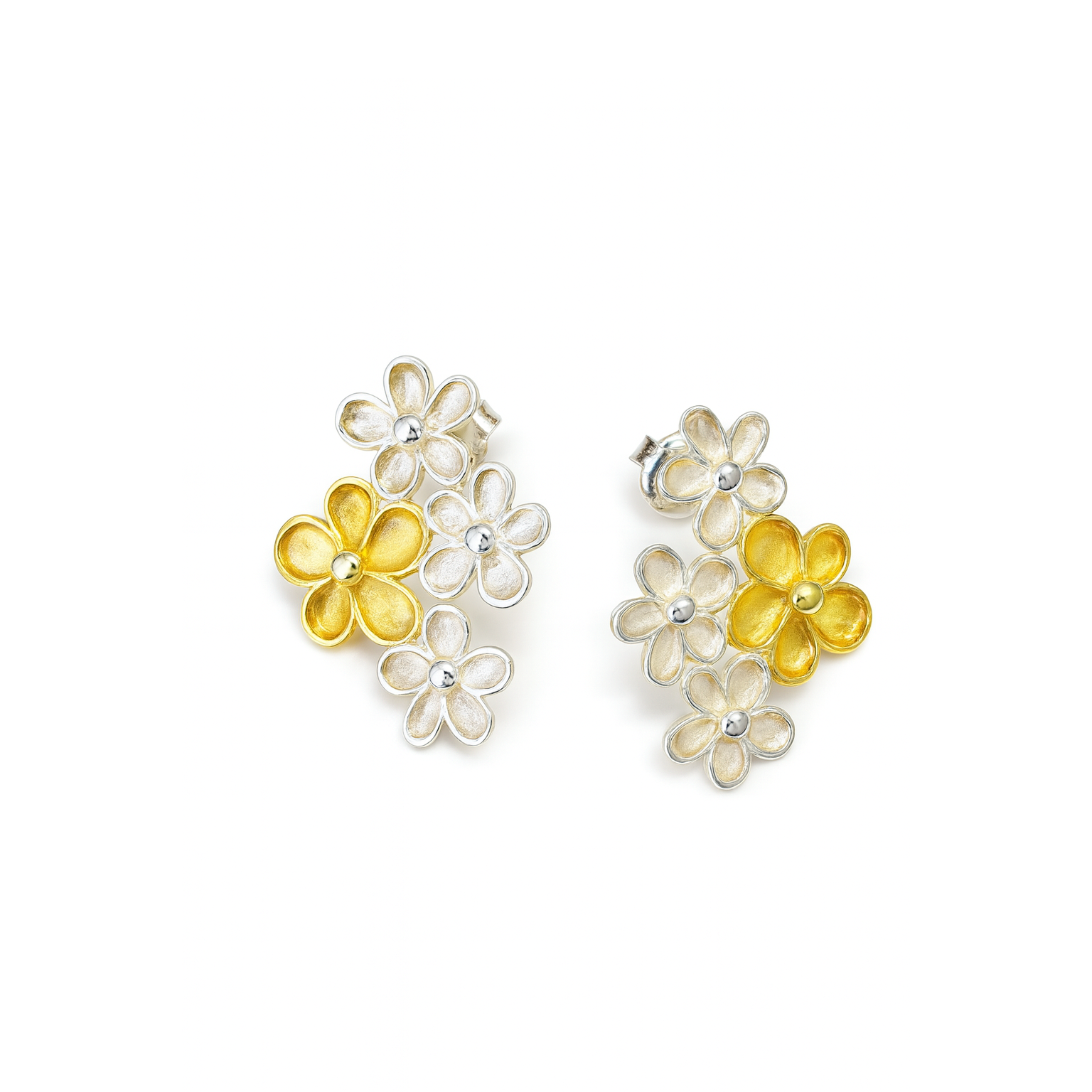 Two Toned Flower Bouquet Drop Earrings