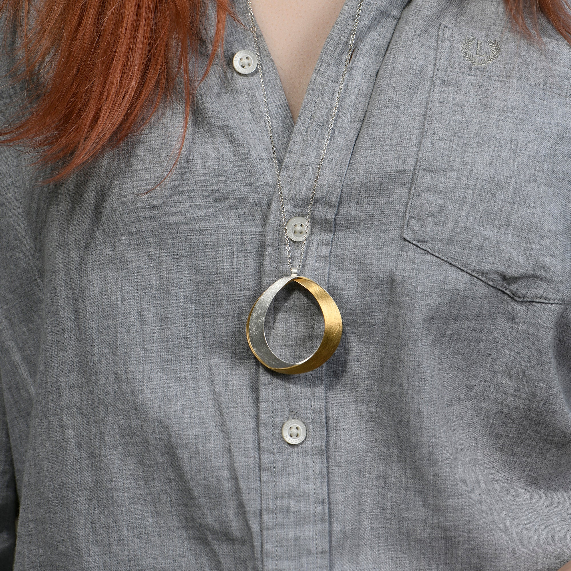 Silver and Gold Mixed Tone Teardrop Long Pendant Necklace
