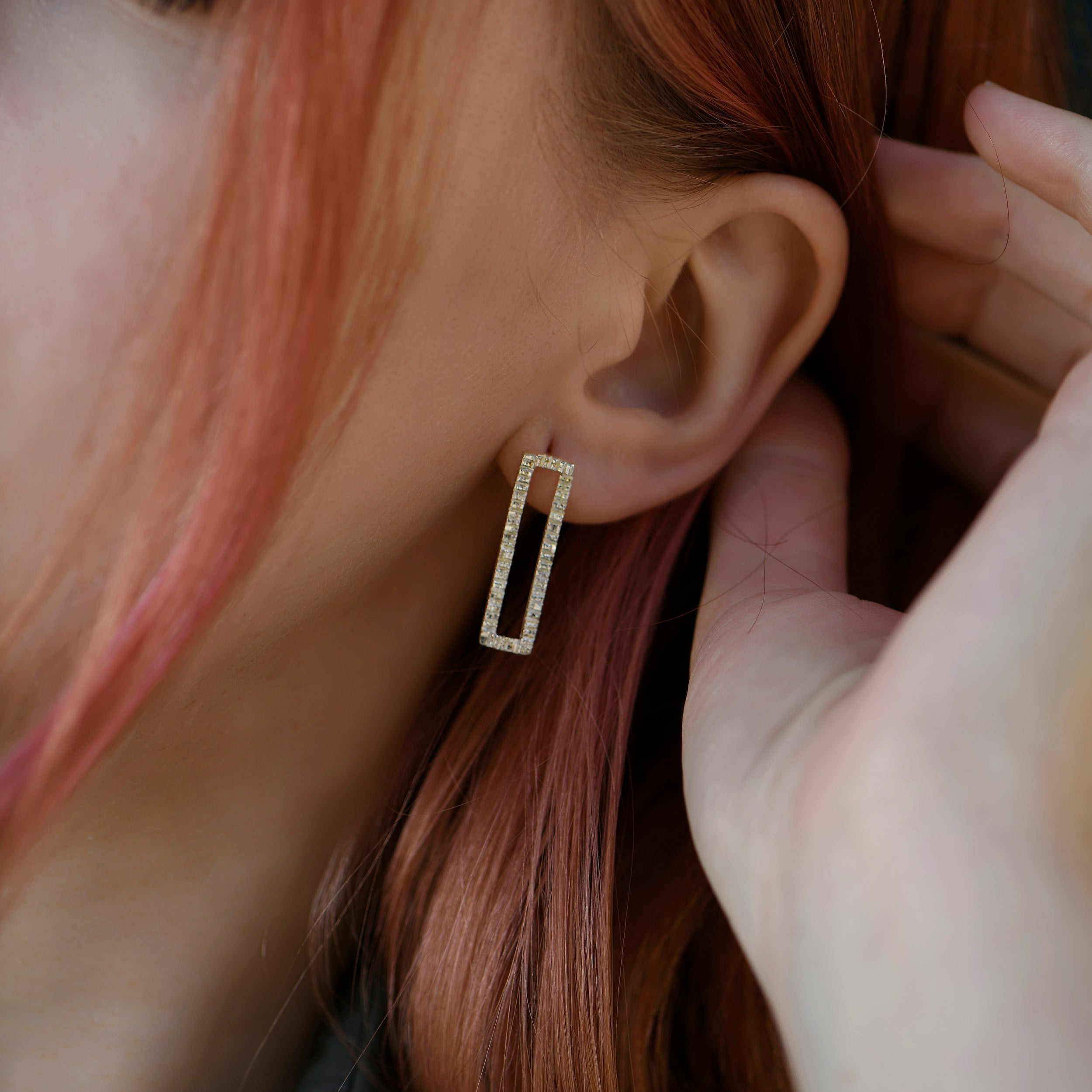 Sterling Silver Long Rectangle Earrings