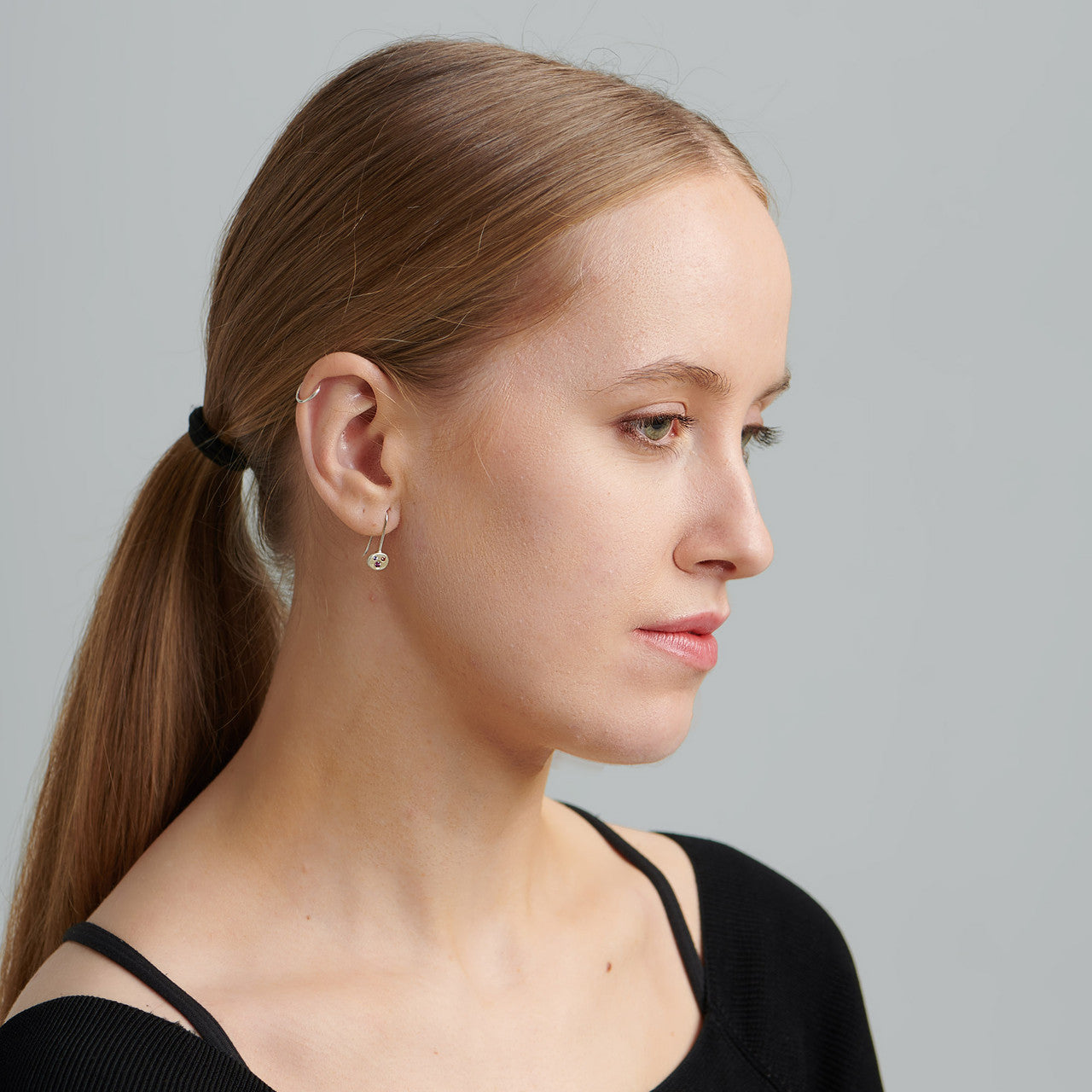 Mini Triple Pink Sapphire Disc Silver Earrings
