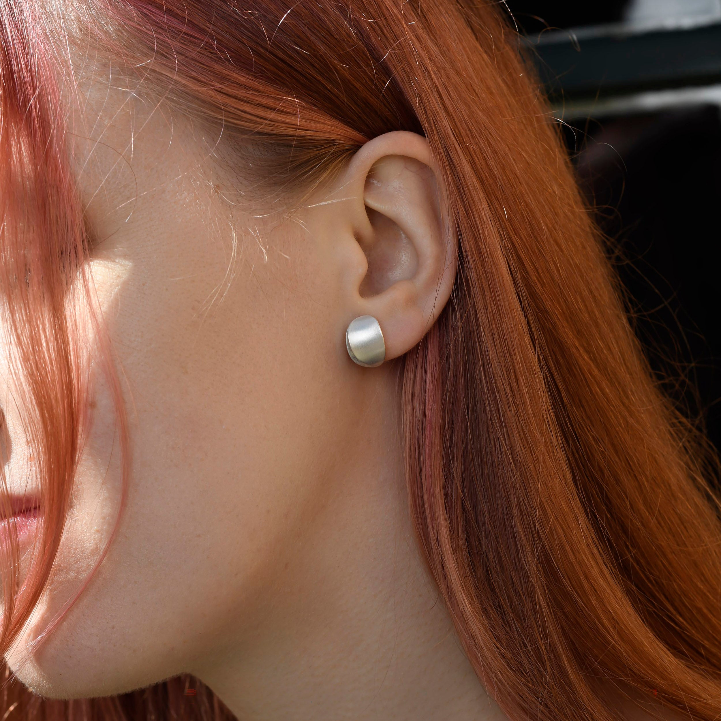 Silver Brushed Curve Stud Earrings