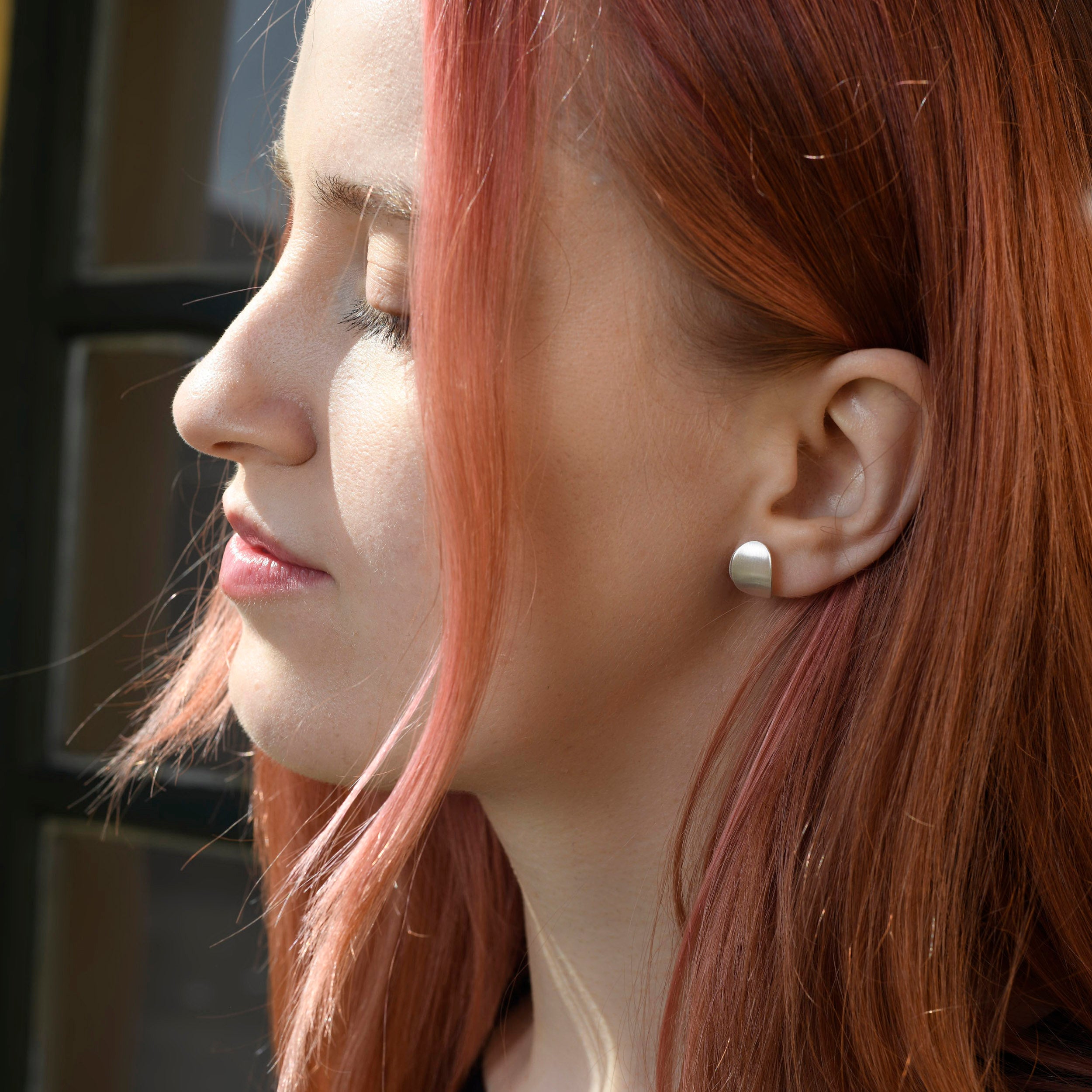 Silver Brushed Curve Stud Earrings