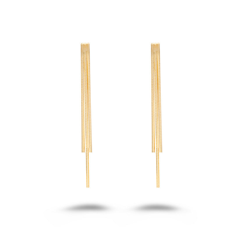 Long Gold Three Strand Tassel Earrings