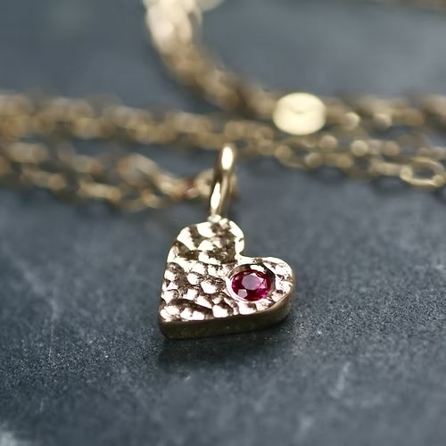 Ruby & Recycled Solid 9ct Yellow Gold Heart Pendant Necklace