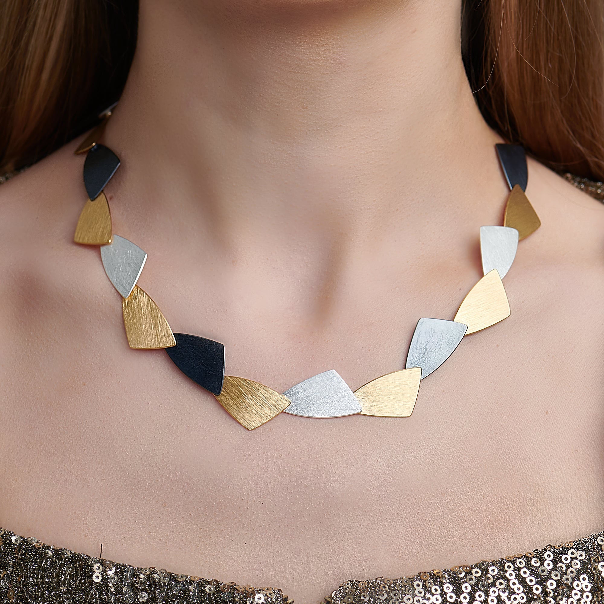 Deco Echo - Mixed Metal Triangle Earrings Or Necklace